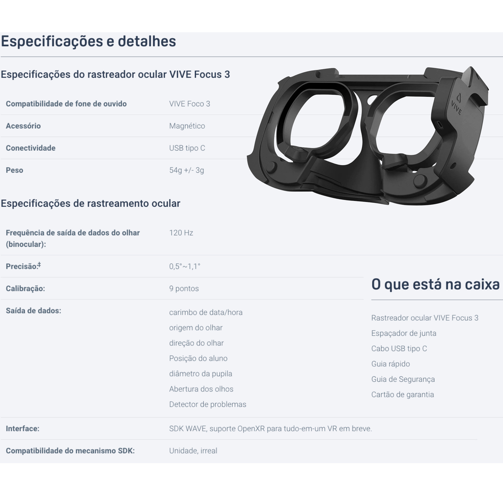 HTC VIVE VR Focus 3 l Standalone Headset with All-in-One VR l 4896 x 2448 Total Resolution | 120° FOV l VIVE Sync l MetaHuman l A nova era da VR empresarial l VIVE Facial Tracker l VIVE Eye Tracker l VIVE Wrist Tracker en internet