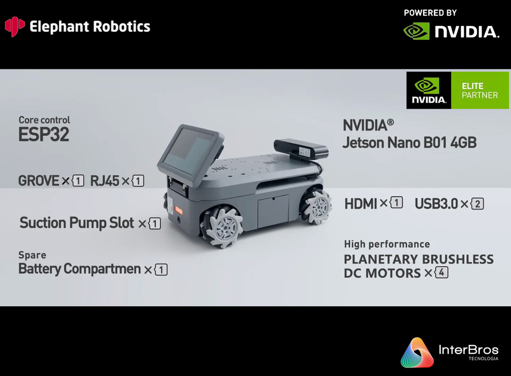 Elephant Robotics MyAGV 2023 , NVIDIA Jetson Nano ou Raspberry Pi , Autonomous Navigation Smart 4-Wheel Drive Vehicle , Educacional , Industrial , +8 anos - loja online