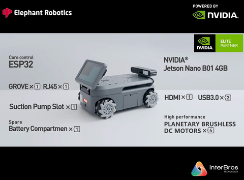 Elephant Robotics MyAGV 2023 , NVIDIA Jetson Nano ou Raspberry Pi , Autonomous Navigation Smart 4-Wheel Drive Vehicle , Educacional , Industrial , +8 anos - loja online