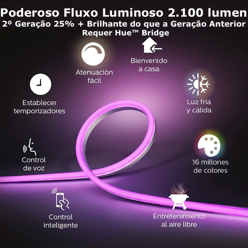 Philips Hue White & Color Ambiance Outdoor Smart LightStrip l Fita de Led Outdoor 5 mts l 2ª Geração l + 500 lumen do que a Geração Anterior l Poderoso Fluxo Luminoso 2.100 lumen l Compatível com a Alexa, Apple Homekit & Google Assistant | Requer Hue Bridge na internet