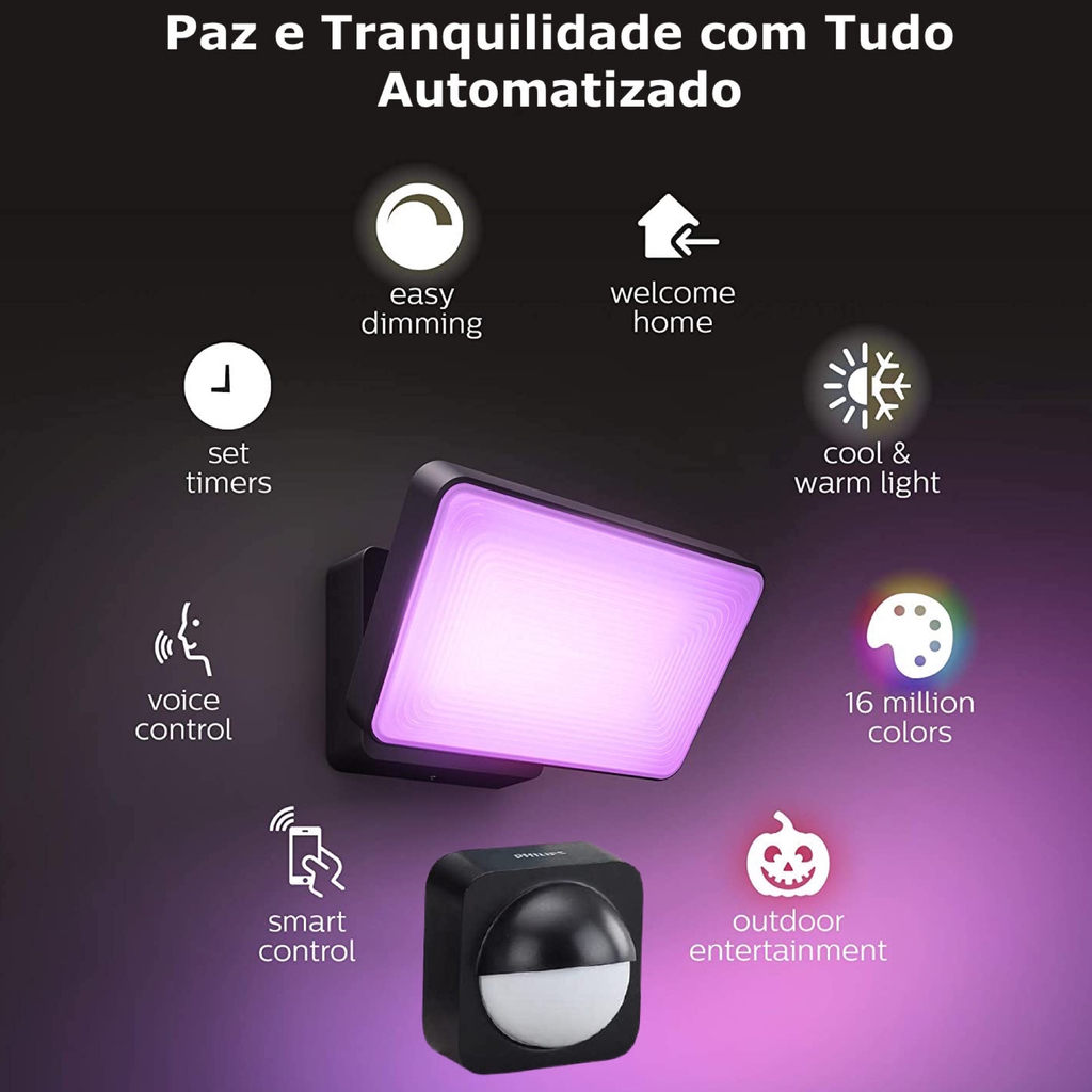 Philips Hue Discover Outdoor Floodlight l Luminária de Parede l Projetor de Segurança l Poderoso Fluxo Luminoso 2.300 lumen l LED Integrado l Compatível com a Alexa, Apple Homekit & Google Assistant | Requer Hue Bridge - loja online