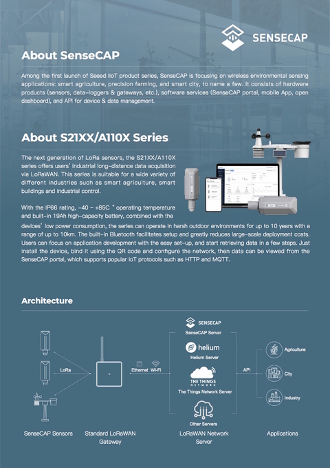 Imagem do SenseCAP S2103 LoRaWAN CO2 Sensor de Qualidade do Ar, Medidor de CO2, Emissão de Carbono, Temperatura e Umidade Indoor & Outdoor