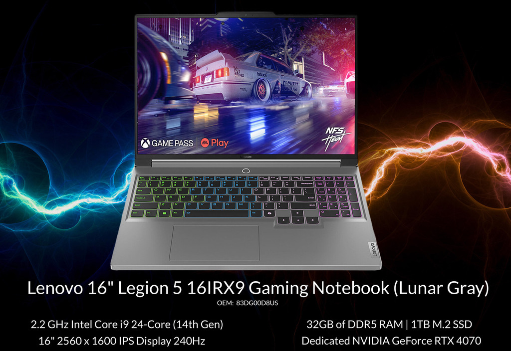 Lenovo 16" Legion 5 16IRX9 Gaming Notebook (Lunar Gray) , 2.2 GHz Intel Core i9 24-Core , 32GB , 1TB M.2 SSD , NVIDIA GeForce RTX 4070 - comprar online