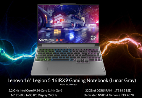 Lenovo 16" Legion 5 16IRX9 Gaming Notebook (Lunar Gray) , 2.2 GHz Intel Core i9 24-Core , 32GB , 1TB M.2 SSD , NVIDIA GeForce RTX 4070 - comprar online