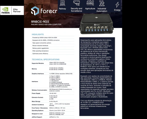Forecr NVIDIA Jetson AGX Orin Based Railway Grade Rugged Computer - RAIBOX-AGX en internet