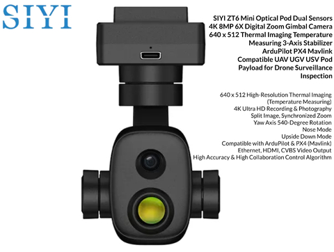 SIYI ZT6 Mini Optical Pod Dual Sensors 4K 8MP 6X Digital Zoom Gimbal , 640 x 512 Thermal Imaging Temperature , 3-Axis Stabilizer , Payload for Drone - comprar online