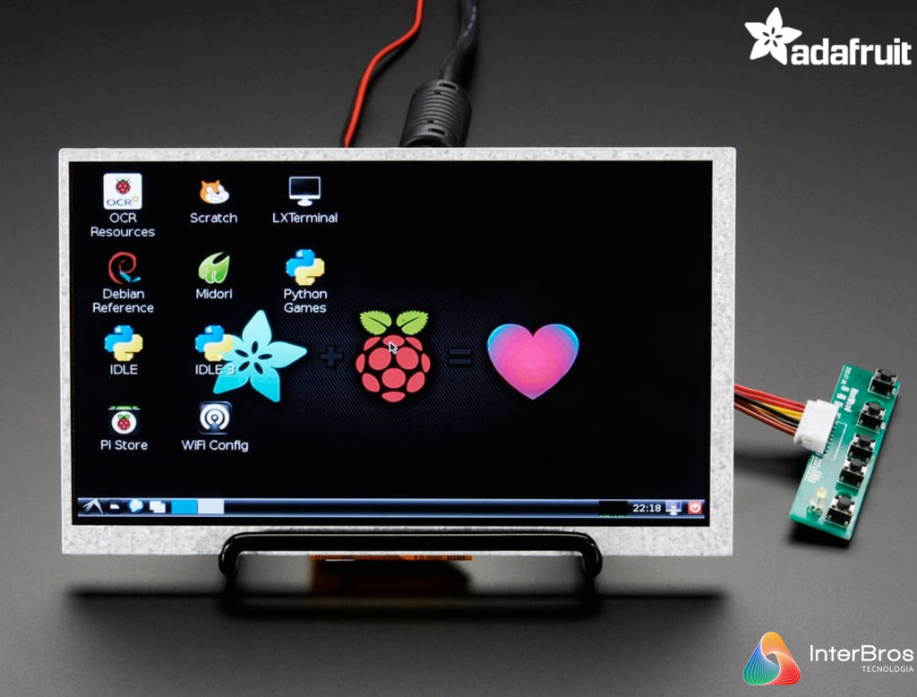 AdaFruit Display 7" no Touch HDMI 4 Pi with Mini Driver , 800x480 HDMI 1933 - comprar online