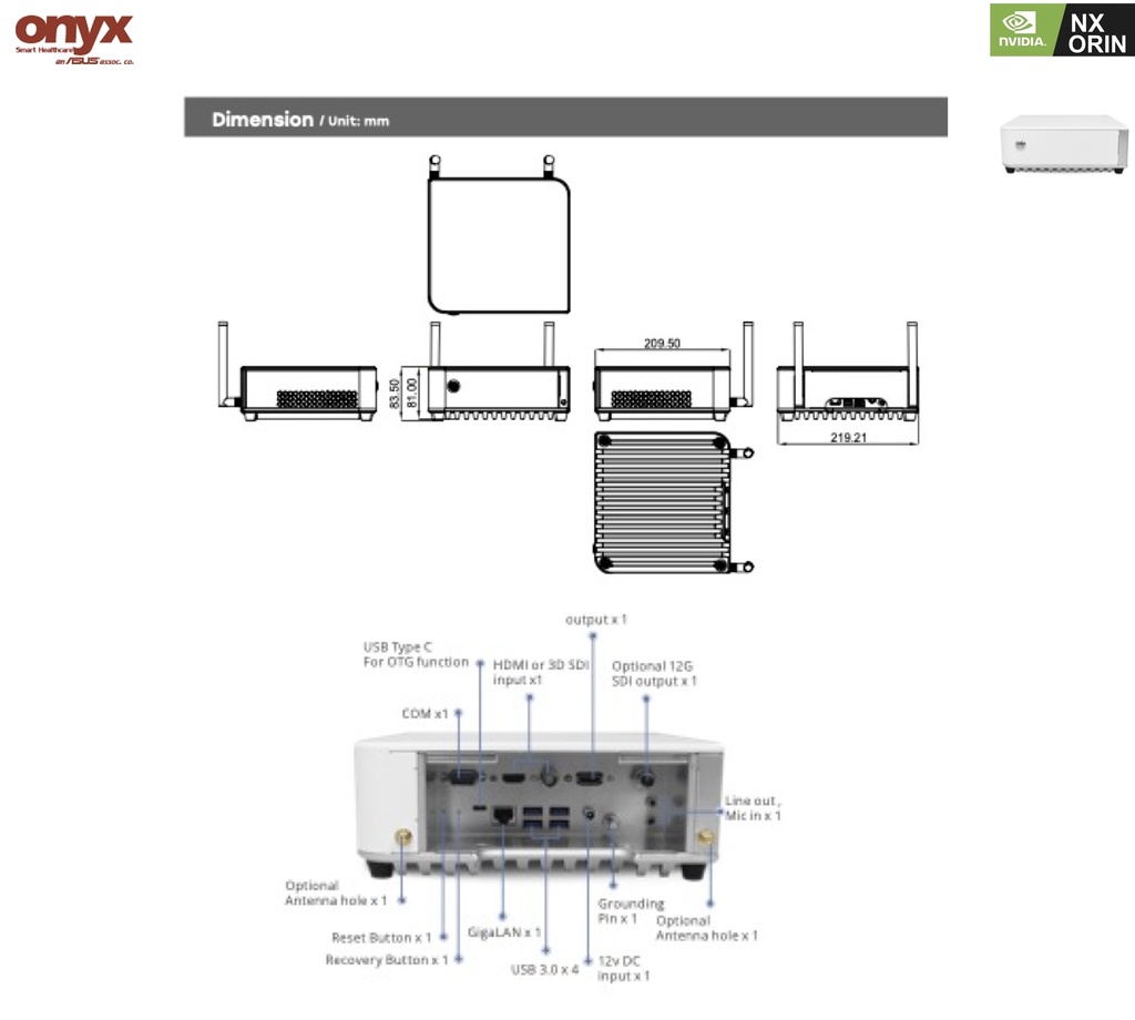 Onyx Healthcare USA ACCEL-JS800 Medical AI Edge NVIDIA Jetson Orin NX 16GB