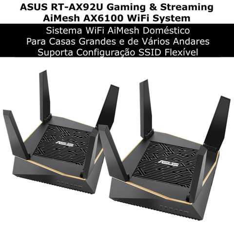 ASUS AX6100 WiFi 6 Mesh RT-AX92U Sistema WiFi Tri-Band Gigabit Wireless | Gaming & Streaming | AiMesh Compatible | Adaptive QoS | Cobertura de 250 m² | Incluída Segurança de Internet Vitalícia - buy online