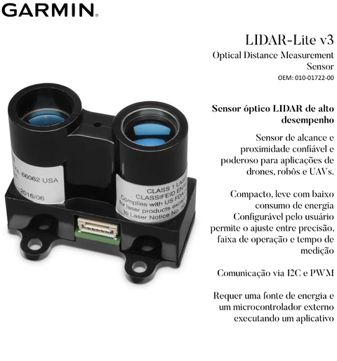 Garmin LIDAR-LITE V3 l LIDAR-LITE V3 HP l Sensor Laser l Sensor óptico de alcance e proximidade l Drones, Robôs e UAVs l Alcance de 40 mts - comprar online