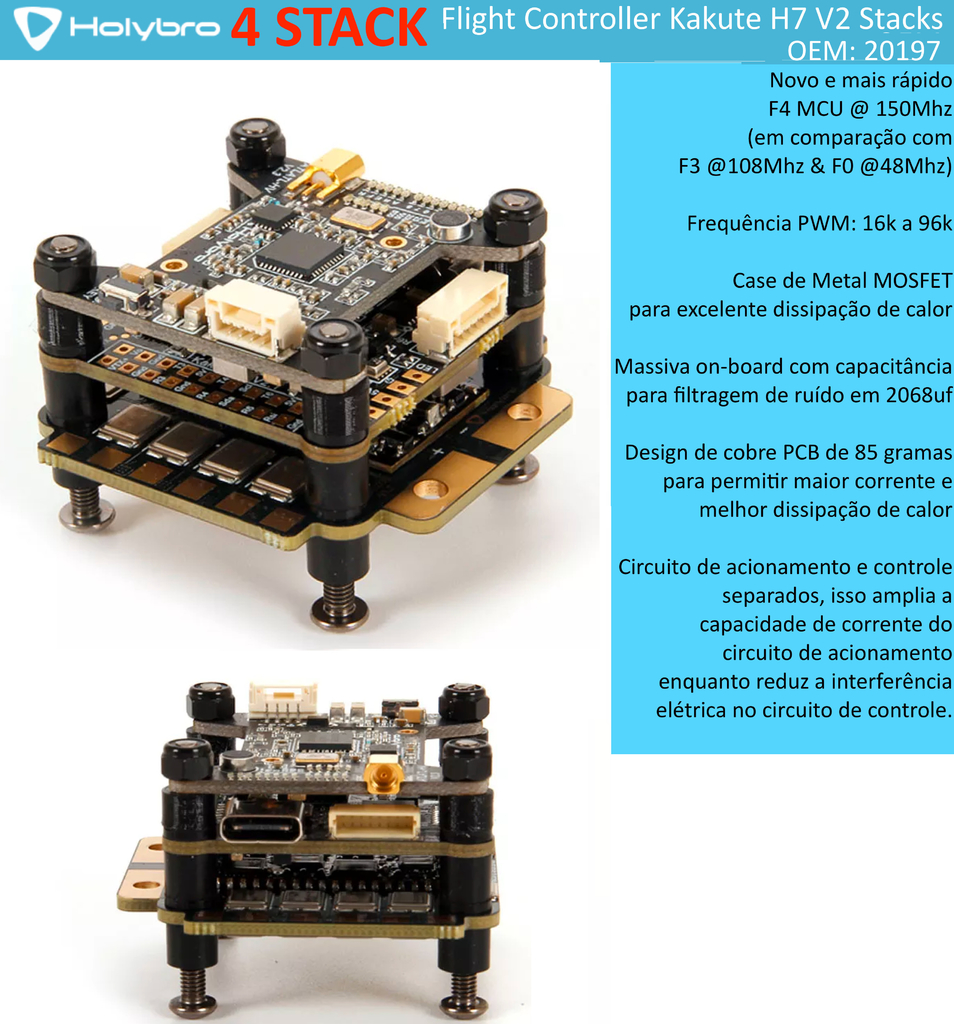 Imagem do Holybro Kakute H7 V2 Stacks l Flight Controller with Bluetooth | FPV Flight Controller | Controlador de Voo l Drones, Robôs e UAVs | 20194 l 20195 l 20196 l 20197