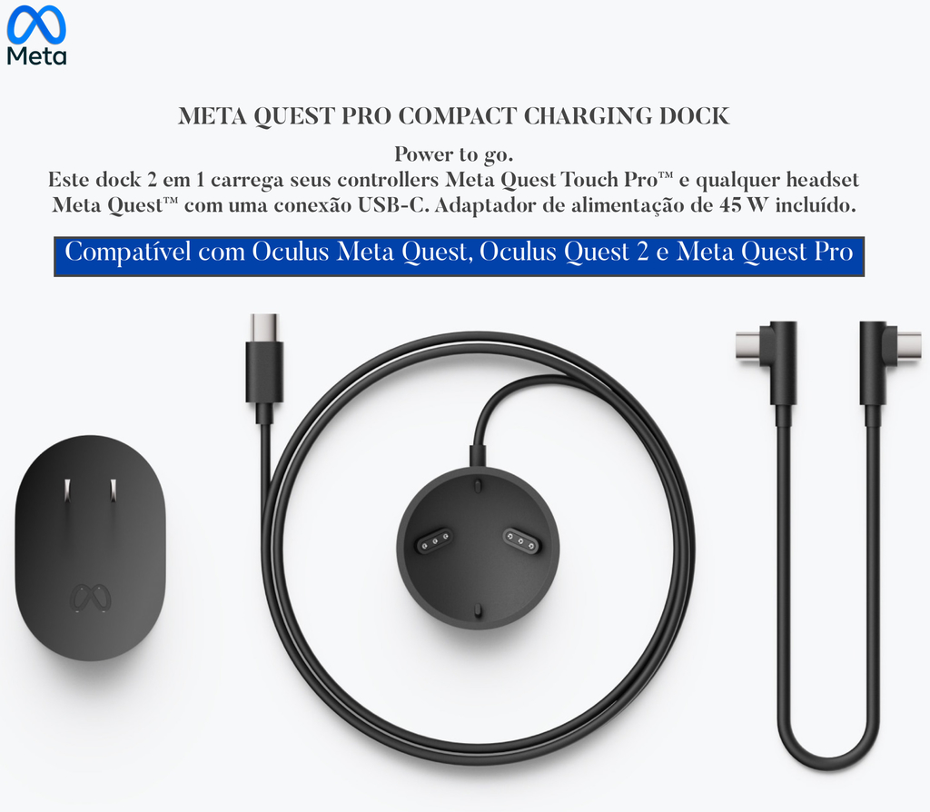 Meta Quest Pro Compact Charging Dock l Dock de Carregamento l VR MR Realidade Mista l Carrega os controllers e o headset l Compatível com Meta Quest, Meta Quest 2 e Meta Quest Pro - buy online