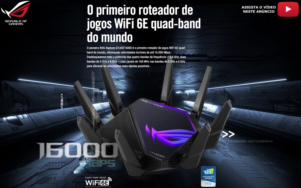 Asus Republic of Gamers Rapture GT-AXE11000 Tri-Band l WiFi 6E Gigabit Gaming l Roteador 10 Gigabit | A Primeira Banda de 6 GHz do Mundo | AURA RGB l 2 portas USB 3.2 l 4 portas LAN l 1 porta 2.5G WAN/LAN - Loja do Jangão - InterBros