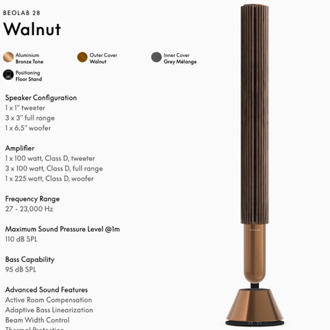 Bang & Olufsen Beolab 28 l Walnut Oak l Wireless Stereo Speakers for Home Cinema l Som Estéreo de Grau de Estúdio l Aparências Elegantes l Grave Poderoso l 1.250 Watts l Wi-Fi & Bluetooth l Chromecast & Google Assistant Integrados l Compatível com Apple 2 & Spotify Connect l Recomendado para áreas de 15m² até 50m² - tienda online