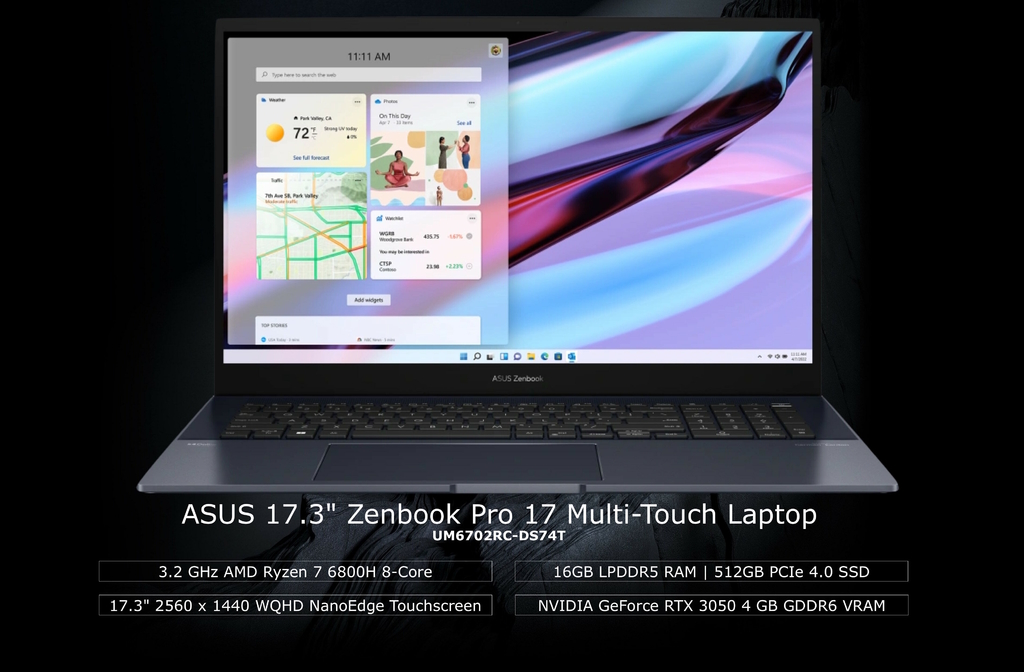 ASUS 17.3" Zenbook Pro 17 Laptop l Creative Laptop l 3.2 GHz AMD Ryzen 7 6800H 8-Core l 16GB LPDDR5 RAM | 512GB PCIe 4.0 SSD l 17.3" 2560 x 1440 WQHD NanoEdge Touchscreen l Pantone Validated 165 Hz Refresh Rate l NVIDIA GeForce RTX 3050 with 4 GB GDDR6 VRAM l UM6702RC-DS74T on internet