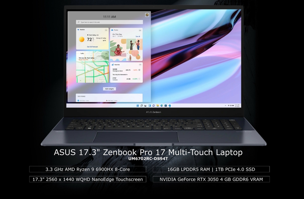 ASUS 17.3" Zenbook Pro 17 Laptop l Creative Laptop l 3.3 GHz AMD Ryzen 9 6900HX 8-Core l 16GB LPDDR5 RAM | 1TB PCIe 4.0 SSD l 17.3" 2560 x 1440 WQHD NanoEdge Touchscreen l Pantone Validated 165 Hz Refresh Rate l NVIDIA GeForce RTX 3050 4 GB GDDR6 VRAM l UM6702RC-DS94T - Loja do Jangão - InterBros