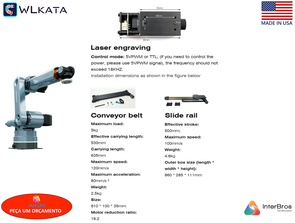 Imagem do Wlkata Robotic Arm Haro380 , Simulação de Fábrica 4.0 Inteligente & Educação AIoT , ChatGPT integrado , +5 anos