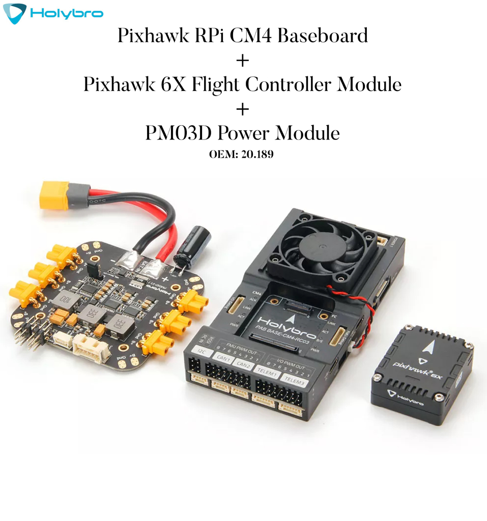 Holybro Pixhawk RPi CM4 Baseboard + Autopilot Pixhawk 6X + Módulo de Potência PM03D l Raspberry Pi CM4 (CM4008032) l Controlador de Voo pra Drones l 20189 - Loja do Jangão - InterBros