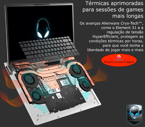 Alienware x17 R2 Gaming Laptop QHD Display l Cor Lunar Light l 1.5 - 5.0 GHz Intel Core i9-12900 HK (12th Gen) l 17.3" 2560x1440 165 Hz QHD Display l 64 GB DDR5 RAM l 4 TB RAID NVMe SSD l NVIDIA® GeForce RTX(TM) 3080 Ti (16 GB GDDR6) l Cryo Tech Cooler l Alienware's CherryMX l Windows 11 Pro - Loja do Jangão - InterBros