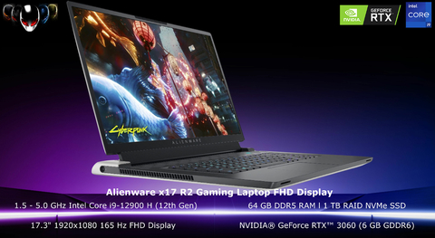 Alienware x17 R2 Gaming Laptop QHD Display l Cor Lunar Light l 1.5 - 5.0 GHz Intel Core i9-12900 H (12th Gen) l 17.3" 1920x1080 165 Hz FHD Display l 64 GB DDR5 RAM l 1 TB RAID NVMe SSD l NVIDIA® GeForce RTX™ 3060 (6 GB GDDR6) l Cryo Tech Cooler l Alienware's CherryMX l Windows 11 Home - comprar online