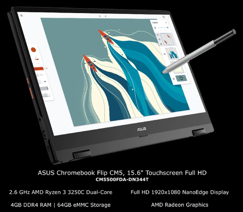 ASUS Chromebook Flip CM5 15.6" Laptop l 2.6 GHz AMD Ryzen 3 3250C Dual-Core l 4GB DDR4 RAM | 64GB eMMC Storage l 15.6" 1920 x 1080 Touchscreen Full HD NanoEdge Display l Integrated AMD Radeon Graphics l Chrome OS​ l CM5500FDA-DN344T en internet