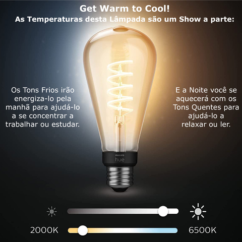 Philips Hue White Ambiance Dimmable Smart Filament l Estilo Edison ST23 l Lâmpada LED de Filamento Vintage l 2ª Geração l Mais Brilhantes l Branco Quente a Branco Frio | Compatível com Alexa, Apple Homekit & Google Assistant | Funciona com Bluetooth e/ou com a Hue Bridge na internet