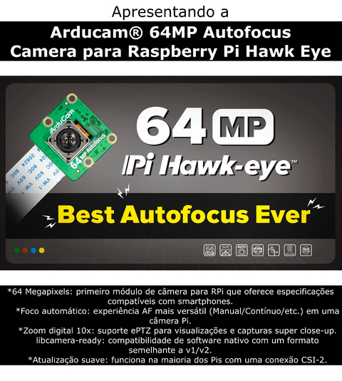 Arducam 64MP Ultra High-Resolution Autofocus Camera Module for Raspberry Pi, Compatible with Raspberry Pi & Smart Phones, B0399 - comprar online