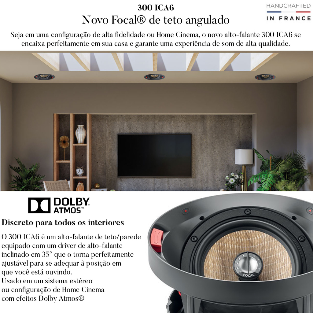 Focal 300 ICA6 l In-Ceiling / In-wall Angled l Driver Angled at 35° l Adequa-se a posição em que você está ouvindo l Tecnologia Flax™ l Coaxial 2-way Loudspeaker l Dolby Atmos DTS:X l Auto Falante de Teto e Parede - online store