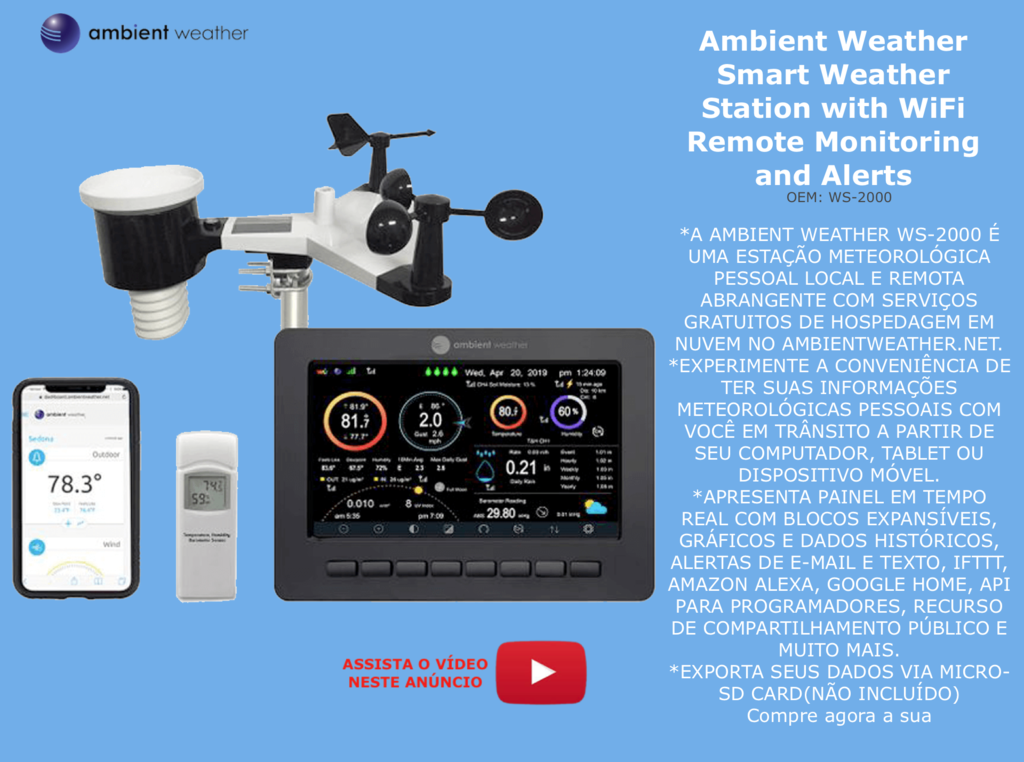 Ambient Weather WS-2000 Estação Metereológica Ultrassônica WiFi Compatível com Alexa e Google Internet Conectada - comprar online