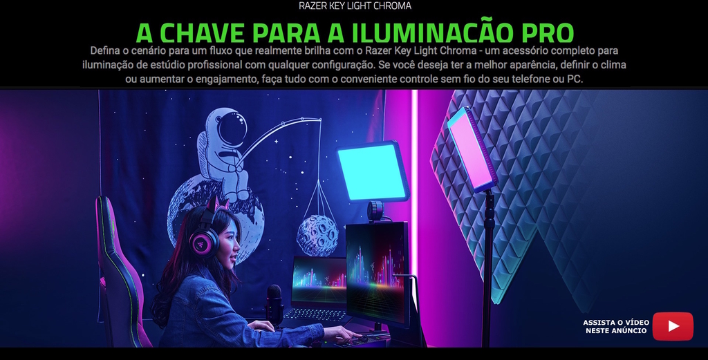 Razer Key Light Chroma l Customizable RGB Light Spectrum l Iluminação de Estúdio Profissional para Streaming l Gravação de Vídeo l Vídeo-Conferência l Controlável pelo PC , Telefone e Tablet l Luz Frontal Interativa l Fluxo Luminoso de 2.800 lumens l Controle WiFi pelo PC ou Telefone l Wi-Fi & Bluetooth l Todos os Tons de Branco e + 16.8 milhões de Cores l Dispositivo IoT l Expansível até 11 luzes l Compatível com Alexa, Apple Homekit & Google Assistant l Monte sua cena para uma transmissão que brilha - comprar online