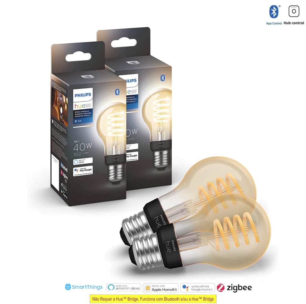 Philips Hue White Ambiance Dimmable Smart Filament A19 l Lâmpada LED de Filamento Vintage l 2ª Geração l Mais Brilhantes l Branco Quente a Branco Frio | Compatível com Alexa, Apple Homekit & Google Assistant | Funciona com Bluetooth e/ou com a Hue Bridge - online store