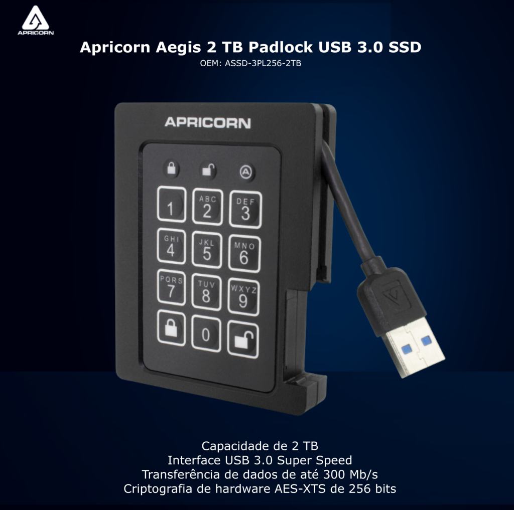 Apricorn Aegis 4 TB Padlock | SSD Portátil | USB 3.0 Robusto | Aegis Padlock FIPS 140-2 256-Bits | Criptografia de Grau Militar on internet