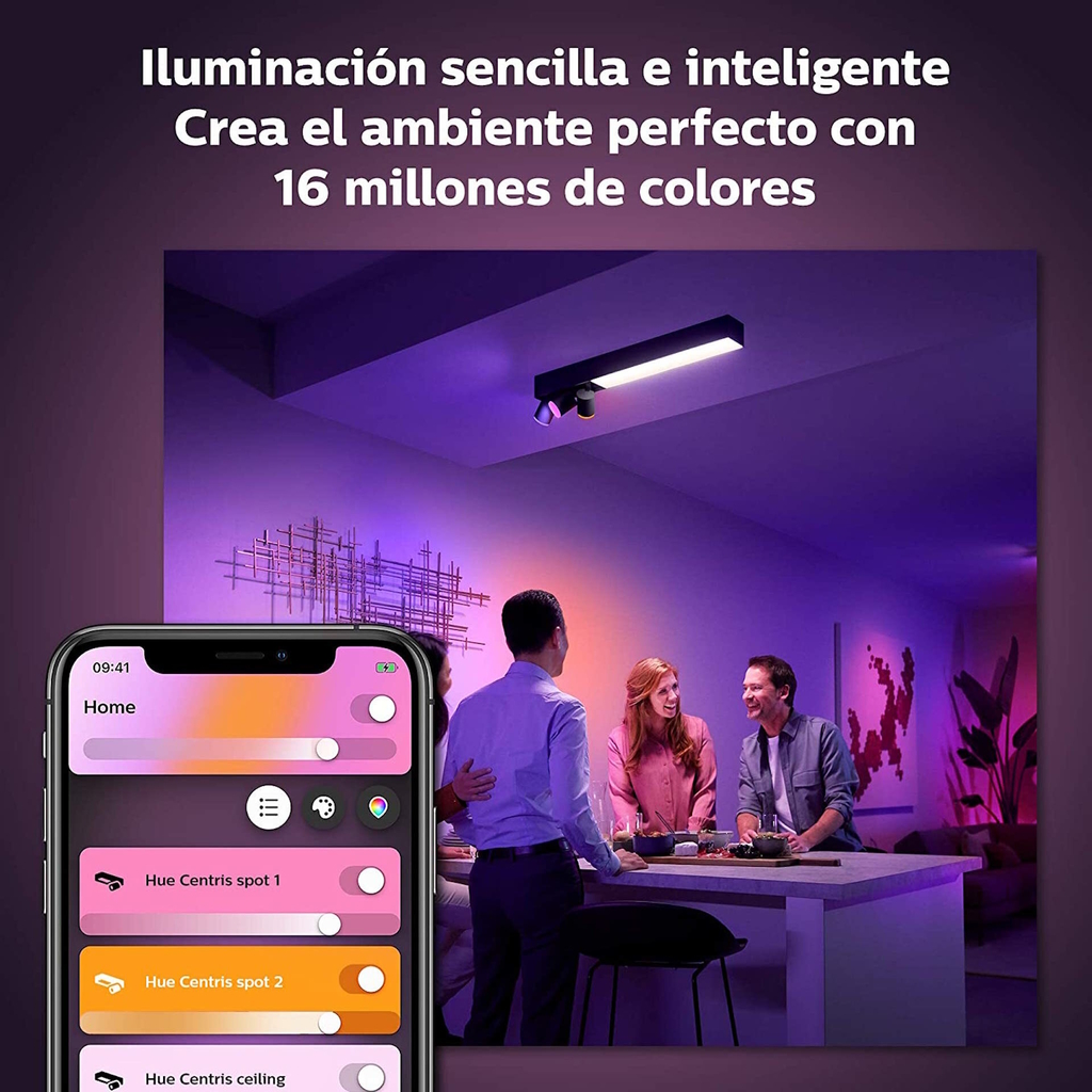 Philips Hue White & Color Ambiance Centris l Smart 3-Spots Ceiling Bar l Luminária de Teto l Ajuste cada Luz Individualmente l Poderoso Fluxo Luminoso 2.810 lumen l Compatível com Alexa, Apple Homekit & Google Assistant | Funciona com Bluetooth e/ou com a Hue Bridge