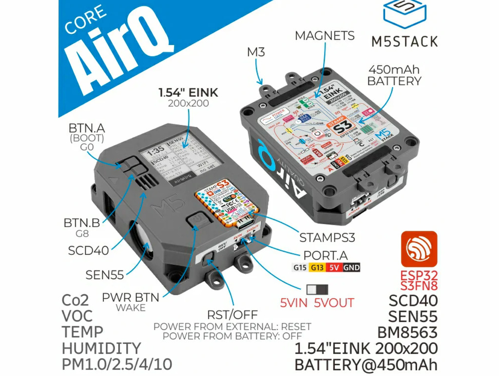 M5STACK Air Quality Control Kit with M5StampS3 (SEN55, SCD40), CO2 , VOC , PM1.0, PM2.5, PM4, PM10 , K131 na internet