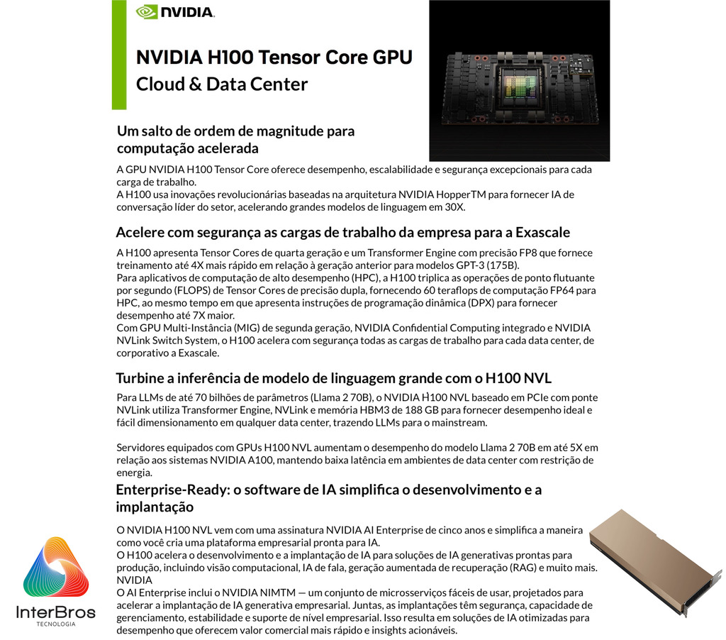 NVIDIA PNY H100 (80GB, PCIe 5.0) , PNY NVH100TCGPU-KIT - Loja do Jangão - InterBros