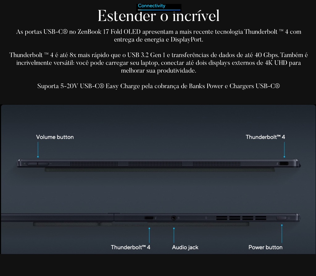 ASUS 17.3" l Zenbook 17 Fold Touchscreen l OLED Multi-Touch Laptop l Laptop Tablet Dobrável l Cheio de Tecnologias Inovadoras l 1.1 GHz Intel Core i7 10-Core (12th Gen) l 17.3" 2560 x 1920 OLED Touchscreen l 16GB LPDDR5 | 1TB M.2 PCIe 4.0 SSD l Integrated Intel Iris Xe Graphics l UX9702AA-XB79FT