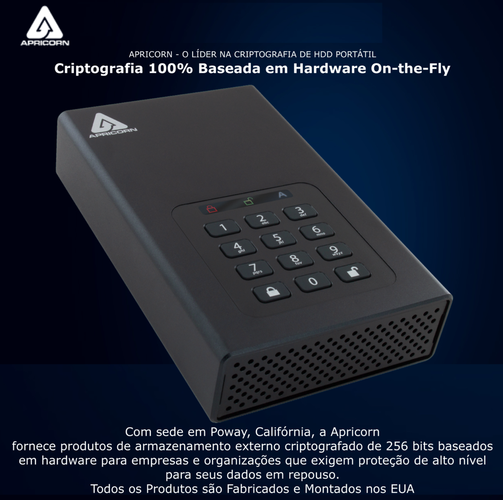 Apricorn 2 TB | USB 3.0 Hard Drive | Aegis Padlock AES-XTS 256-Bits | Disco Rígido Desktop | Criptografia de Grau Militar na internet