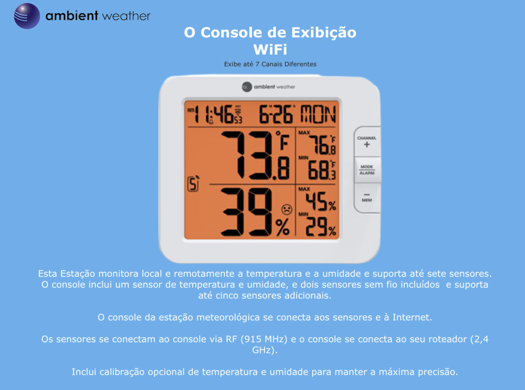 Ambient Weather Estação Meteorológica WiFi Controle Remoto para Piscinas e SPA com Termômetro Flutuante + Higrômetro Sem Fio Externo/Interno Compatível com Alexa na internet