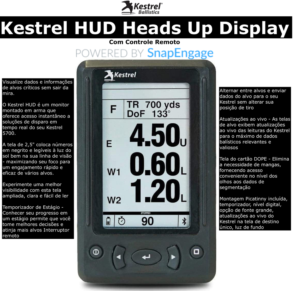 Kestrel Balístico 5700 Bluetooth Elite Calculadora Balística+ Kestrel HUD Heads Up Display 2.5" Bluetooth com Controle Remoto - comprar online