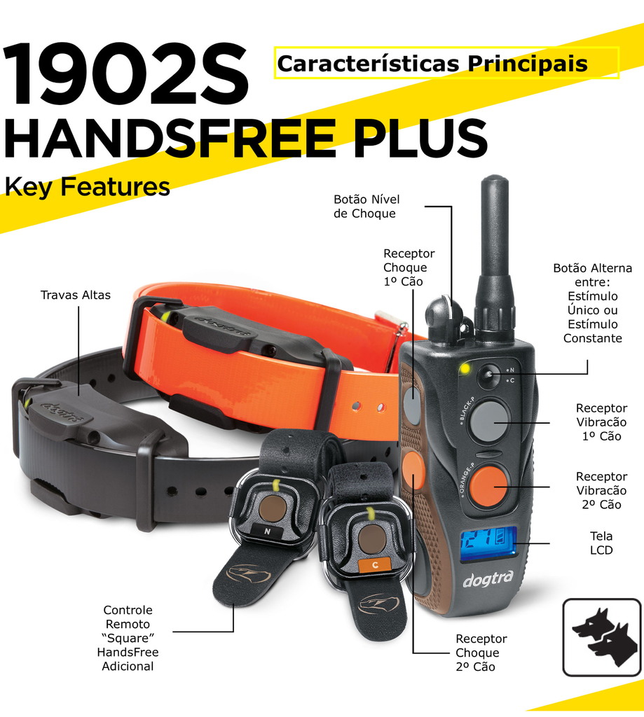 Novo Dogtra 1902S ARC HANDSFREE PLUS | Cães Acima de 16 Kgs | Sistema de ALTO ESTÍMULO para 2 Cães | Sistema com Colar Ergonômico de Treinamento Remoto | Alcance de até 1,2 Kms | A Prova D' Água | Com o Sistema HandsFree Preciso, Intuitivo e Discreto - Loja do Jangão - InterBros