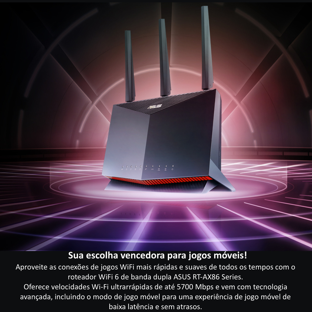 Image of ASUS RT-AX86U AX5700 Wireless Dual-Band Gigabit Gaming Router l Roteador Gamer l Projetado para games online e móveis l 2 portas USB 3.2 l Cobertura de até 600 m² l Incluída Segurança de Internet Vitalícia l Compatível com PS5