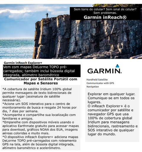 Garmin inReach Explorer+ Handheld | + BackPack | Comunicador via Satélite com Mapas Topo e Navegação GPS | Mensagens bidirecionais | 100% de Cobertura Global via Satélite com Iridium | SOS Interativo Global Bidirecional | Rastreamento e Compartilhamento de Localização on internet