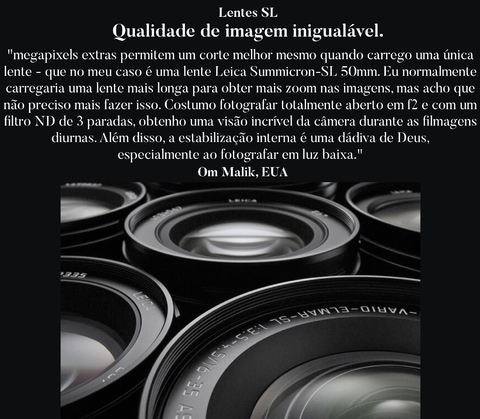 Leica SL2 Mirrorless Camera l Lentes Leica Vario-Elmarit-SL 24-70mm f/2.8 ASPH l 47.3MP Full-Frame CMOS Sensor l 4K Video Recording with Cine Mode l Maestro III Image Processor l 5.76m-Dot 0.78x-Mag. EyeRes OLED EVF l 3.2" 2.1m-Dot Touchscreen LCD l Wi-Fi e Bluetooth l 2ª geração l Feita para inspirar - Loja do Jangão - InterBros