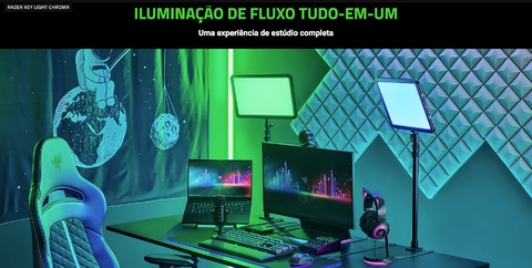 Razer Key Light Chroma l Customizable RGB Light Spectrum l Iluminação de Estúdio Profissional para Streaming l Gravação de Vídeo l Vídeo-Conferência l Controlável pelo PC , Telefone e Tablet l Luz Frontal Interativa l Fluxo Luminoso de 2.800 lumens l Controle WiFi pelo PC ou Telefone l Wi-Fi & Bluetooth l Todos os Tons de Branco e + 16.8 milhões de Cores l Dispositivo IoT l Expansível até 11 luzes l Compatível com Alexa, Apple Homekit & Google Assistant l Monte sua cena para uma transmissão que brilha