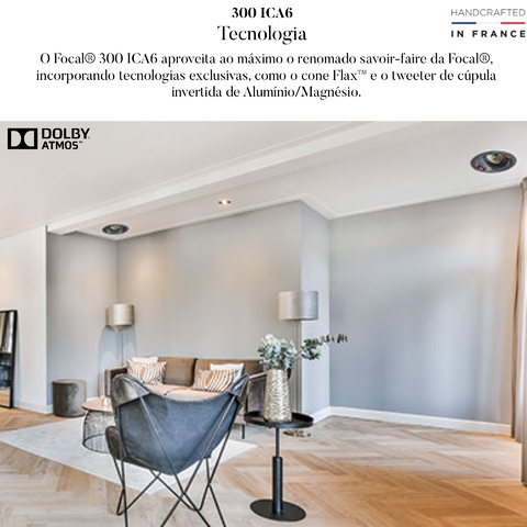 Image of Focal 300 ICA6 l In-Ceiling / In-wall Angled l Driver Angled at 35° l Adequa-se a posição em que você está ouvindo l Tecnologia Flax™ l Coaxial 2-way Loudspeaker l Dolby Atmos DTS:X l Auto Falante de Teto e Parede