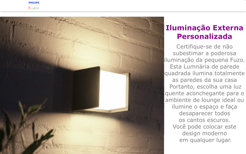 Philips Hue Fuzo Pure White LED Smart Outdoor Wall Light | Luminária de Parede | Compatível com a Alexa, Apple Homekit & Google Assistant | Requer Hue Bridge na internet