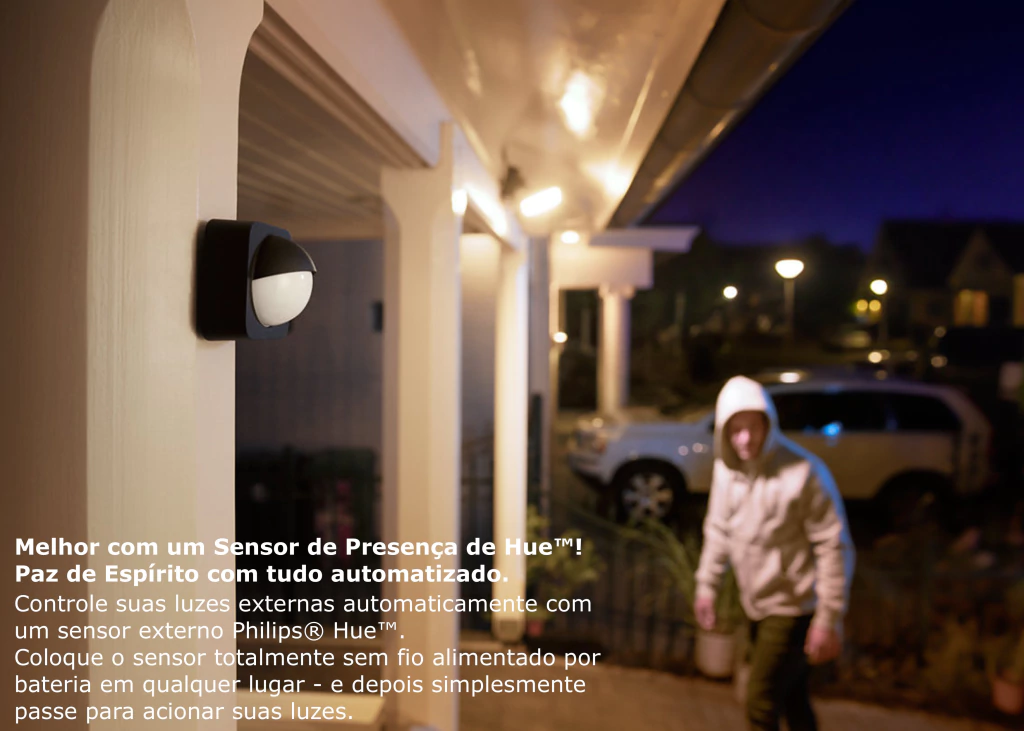 Philips Hue Discover Outdoor Floodlight + Hue Dusk-to-Dawn Sensor de Movimento Outdoor l Luminária de Parede l Projetor de Segurança l Poderoso Fluxo Luminoso 2.300 lumen l LED Integrado l Compatível com a Alexa, Apple Homekit & Google Assistant | Requer Hue Bridge - Loja do Jangão - InterBros