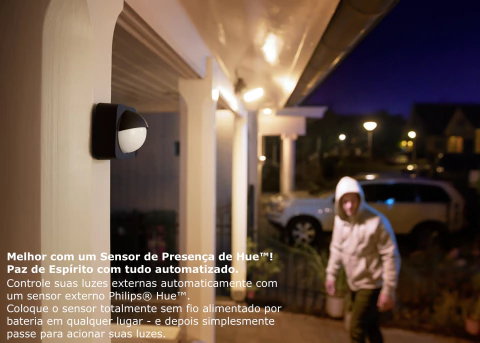 Philips Hue Discover Outdoor Floodlight + Hue Dusk-to-Dawn Sensor de Movimento Outdoor l Luminária de Parede l Projetor de Segurança l Poderoso Fluxo Luminoso 2.300 lumen l LED Integrado l Compatível com a Alexa, Apple Homekit & Google Assistant | Requer Hue Bridge - Loja do Jangão - InterBros