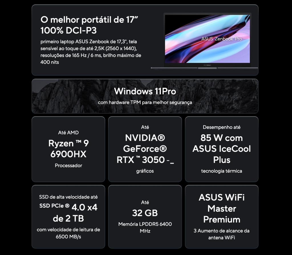 Imagen de ASUS 17.3" Zenbook Pro 17 Laptop l 3.2 GHz AMD Ryzen 7 6800H 8-Core l 8GB LPDDR5 RAM | 512GB PCIe 3.0 SSD l 17.3" 1920 x 1080 IPS Pantone Validated 60 Hz Display l Integrated AMD Radeon R7 Graphics l UM6702RA-DB71