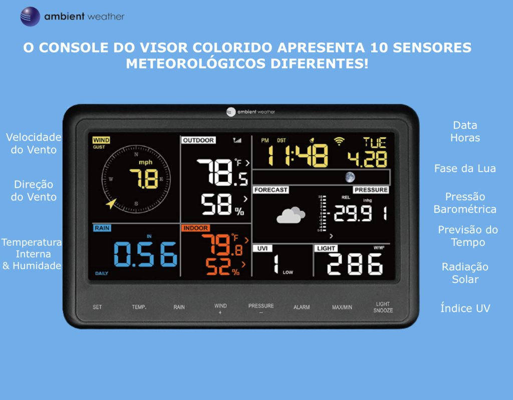 Ambient Weather Estação Metereológica Ultrassônica WiFi | Sensor de Raios e Tempestades | Sensor de Umidade do Solo | Sensor de Piscina | Compatível com Alexa e Google | Internet Conectada on internet